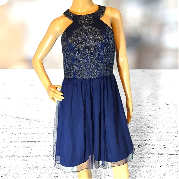 chinese dress ladies Aubrielle Blue Crochet Lace Skater Dress – Frock and Frill main image 1